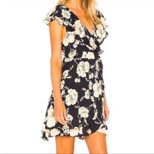 FREE PEOPLE French Quarter Print Wrap Flutter Sleeve Minidress, Onyx Combo, S